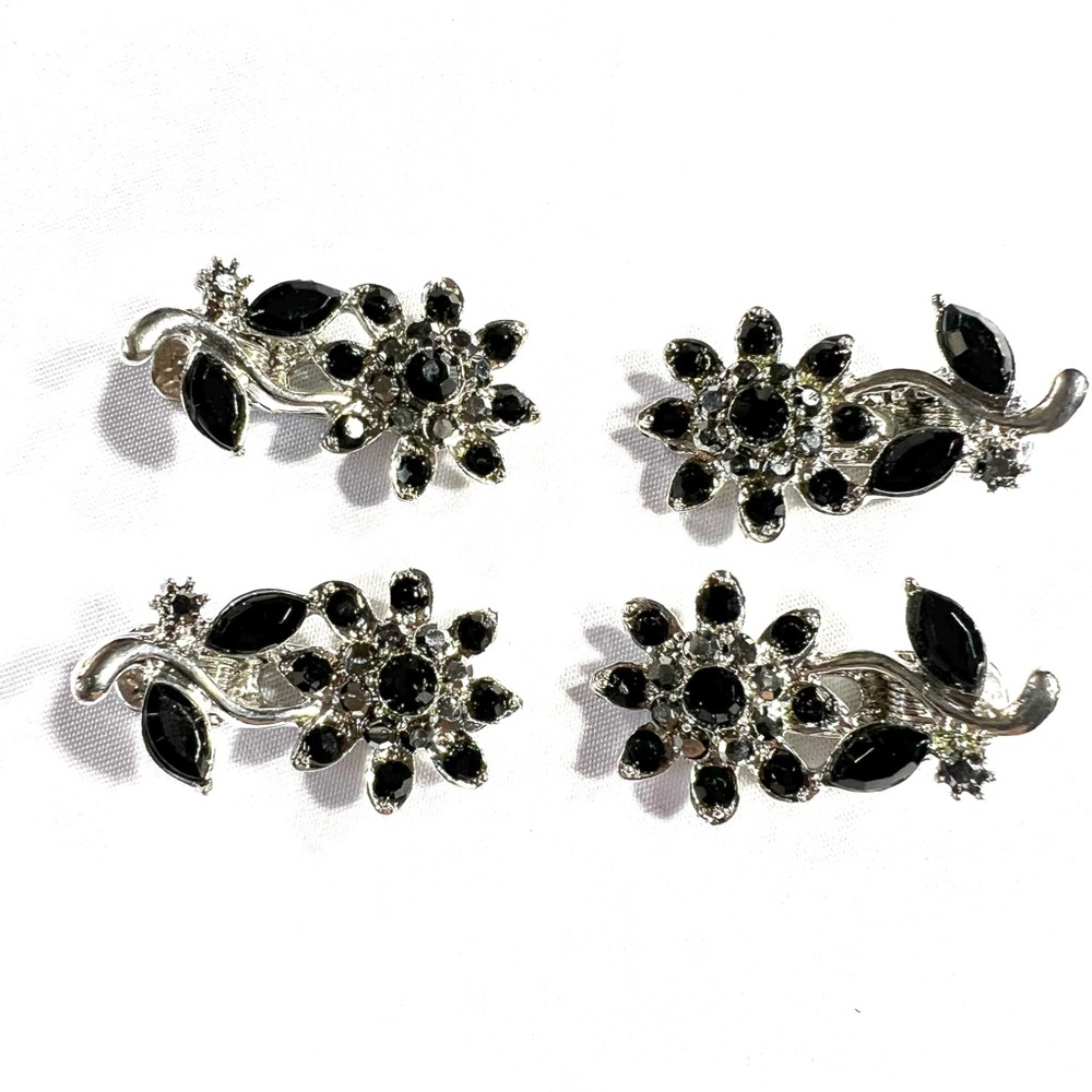 Set of 4 Elegant Black and Silver Floral Vintage Metal Barret clips